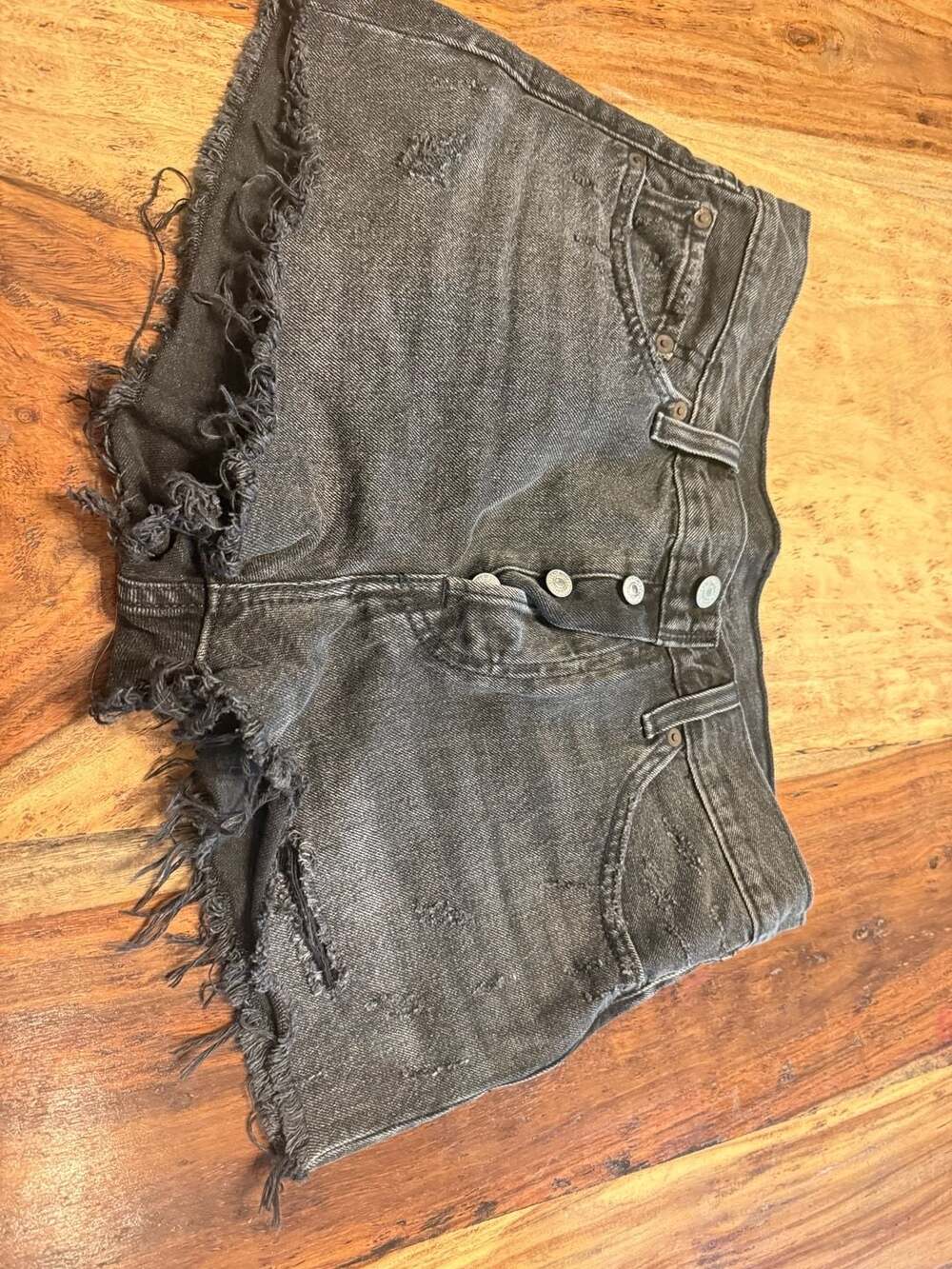 Levi's 501 Premium Cut Off Denim Shorts Black Distressed Frayed